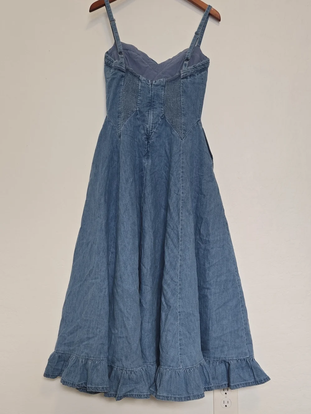 FP Movement Free People Another Season Denim Midi Dress Ruffle Fit & Flare S NWT